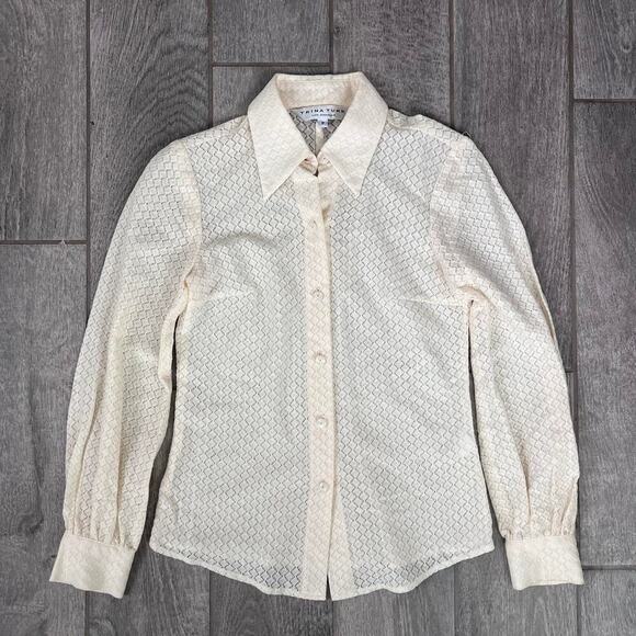 Trina turk cream sheer button down blouse - Picture 1 of 6